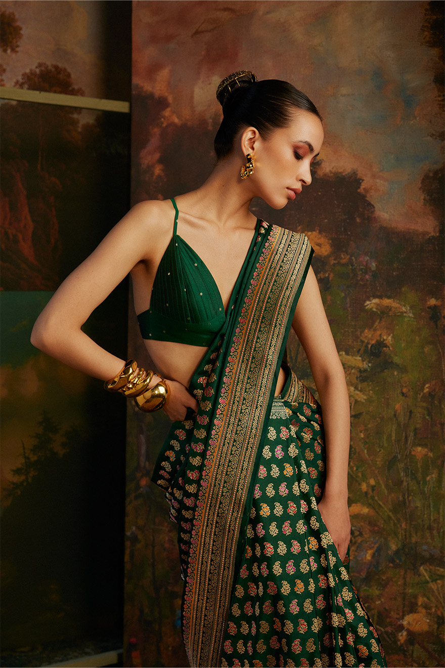 Pleated pallu drape in Ekaya’s saree